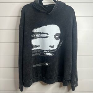 Manfinity SHEIN‎ Black Graphic Face Hoodie Sweatshirt. Size Medium.